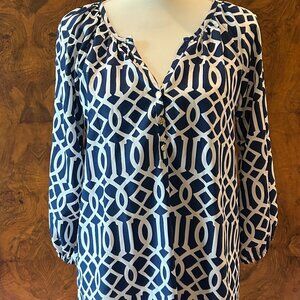 Mud Pie navy and white trellis tunic blouse